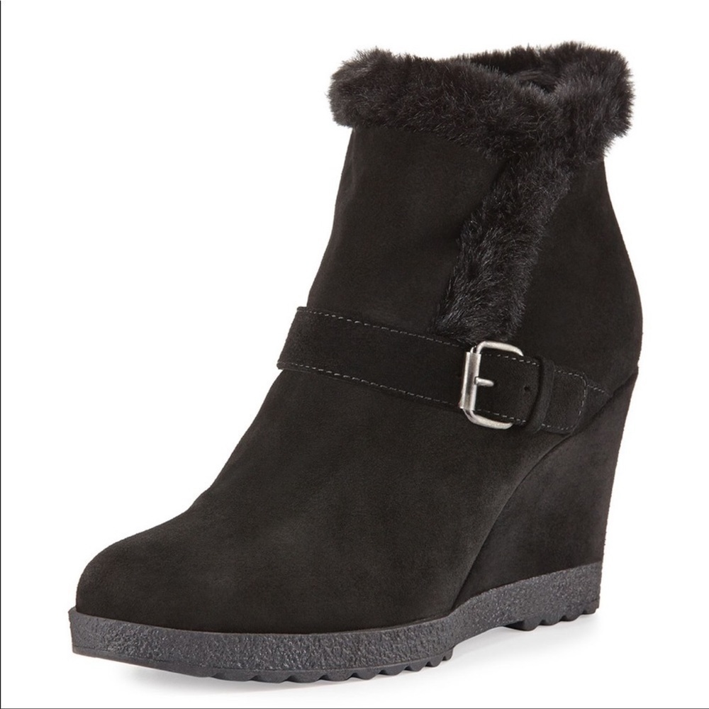 Aquatalia Carlotta Faux-Fur Lined Suede Wedge Ankle Boots - Size 11